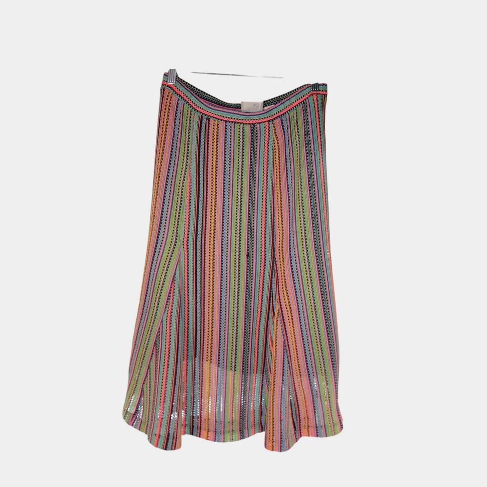 Anthropologie Maeve Crochet Knit Striped Midi Skirt Neon Multicolor Medium